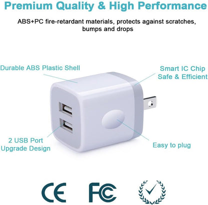 Charger Block, USB Wall Charger, Double USB Fast Charging Cube Block Charger Box, 2.1A Phone Chargerr Power Adapter 3Pack for Iphone 17 16 15 14 13 12 11 Pro Max XS XR X 8 Samsung Galaxy S25 Ultra A17